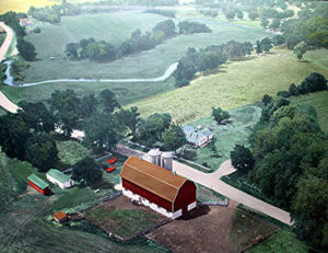 Aerial photograph of Marten family farm in Eagle, Wisconsin. Circa 1953.