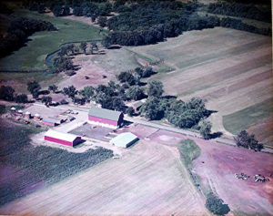 Aerial photograph of Marten family farm in Eagle, Wisconsin. Circa 1978.