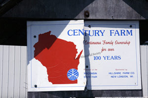 Century Farm sign from the Wilton farm (aka, Maplewood Farm) in Eagle, Wisconsin. Indicates that farm has been in operation for at least 100 years.