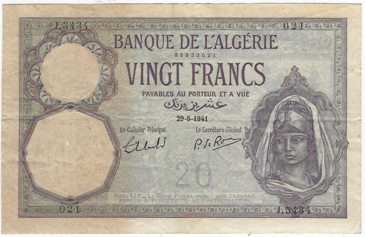 BANQUE-DE-LALGERIE-20-Francs-1941-Front