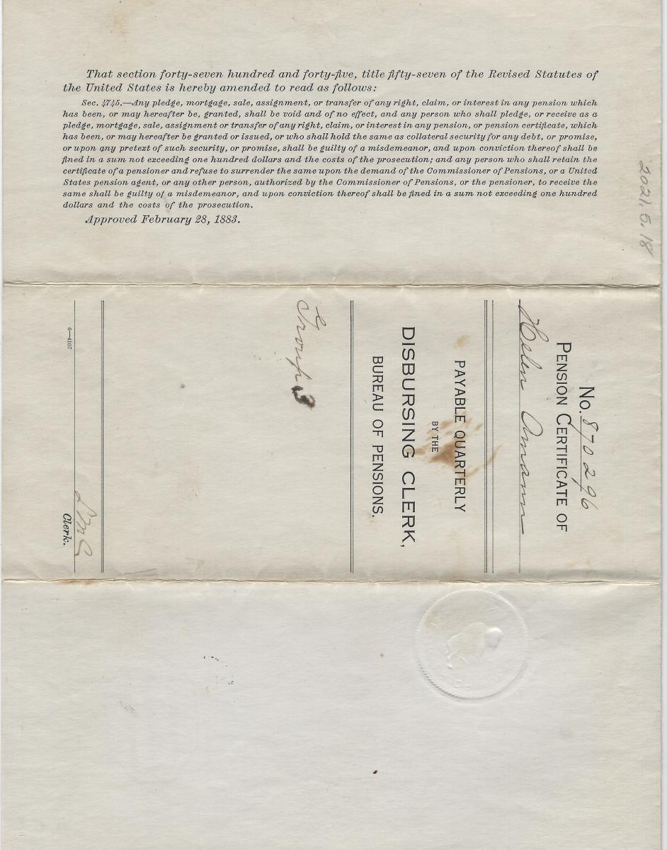 Frederick-Amann-Army-Pension-Notification-for-Wife-June-1919-Back