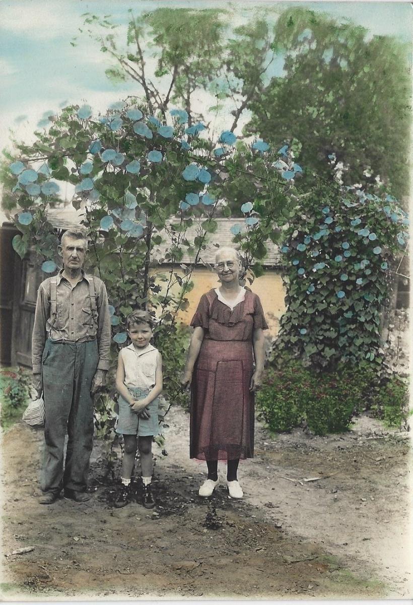 Joe-and-Pauline-With-Thiele-Billy-Standing-in-thier-Garden-on-Second-Street-in-Eagle-WI