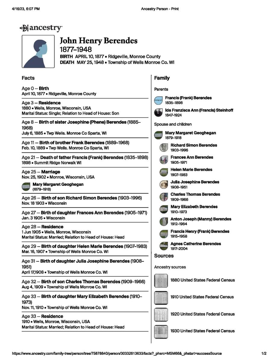 John-Henry-Berendes-Ancestry Page 1